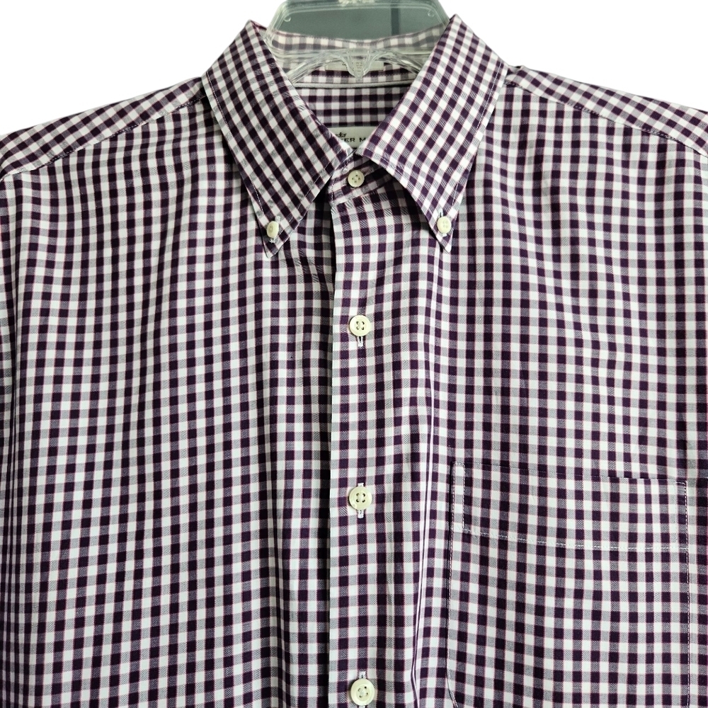 Peter Millar Mens Long Sleeve Purple White Plaid‎ Button Down Size Large